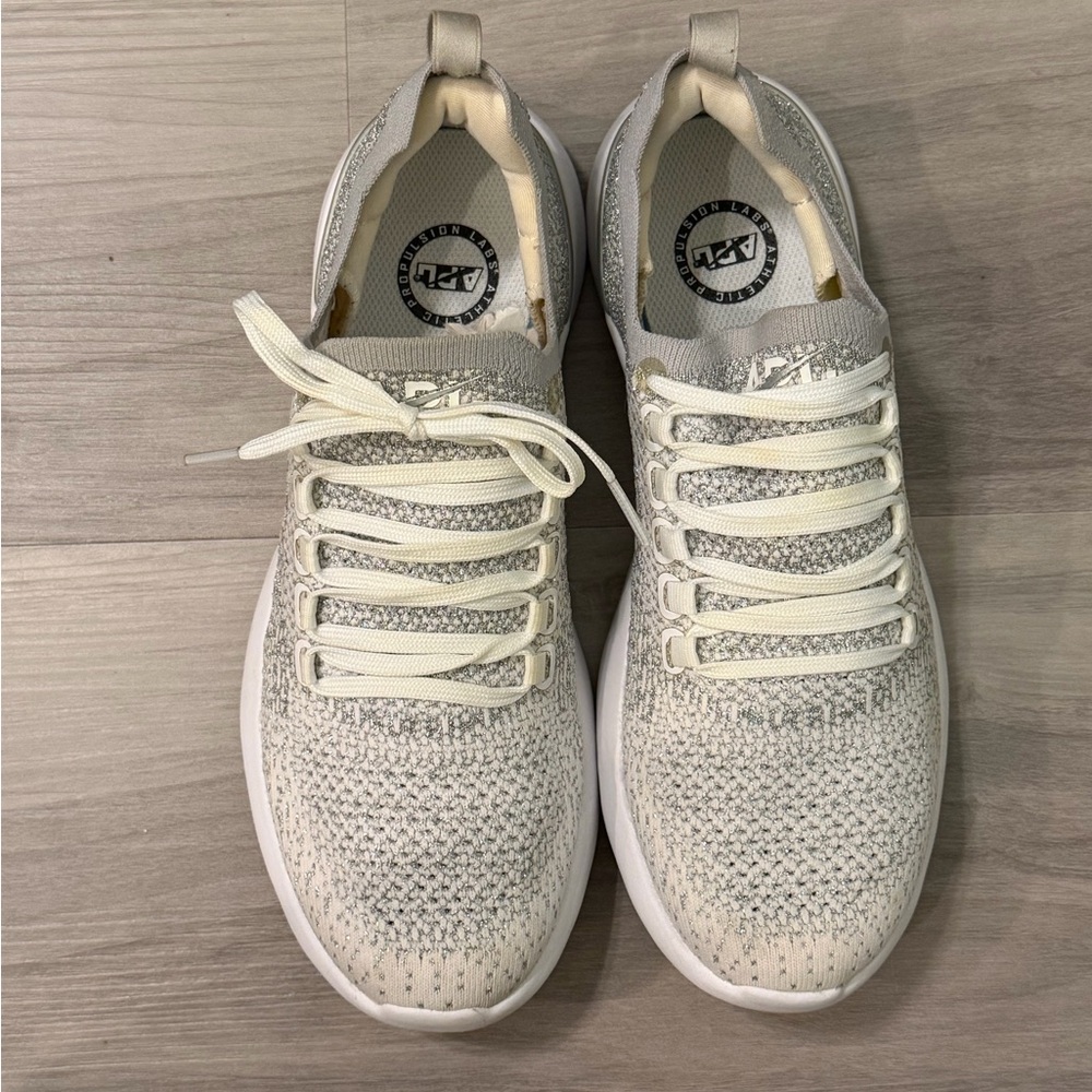 APL Techloom Breeze White & Silver Knit Slip-On Sneakers